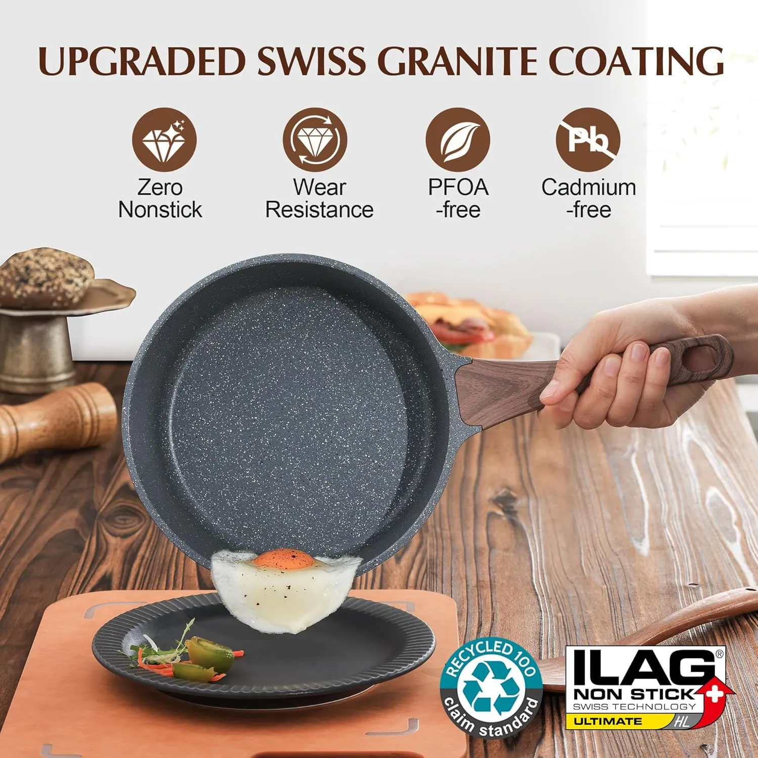 SENSARTE Nonstick Saucepan with Lid, 2.0 Quarts Small Pot with Swiss Granite Coating, Stay-cool Handle, Multipurpose Handy Sauce Pot Small Kitchen Cooking Pot, Induction Comptable, PFOA Free