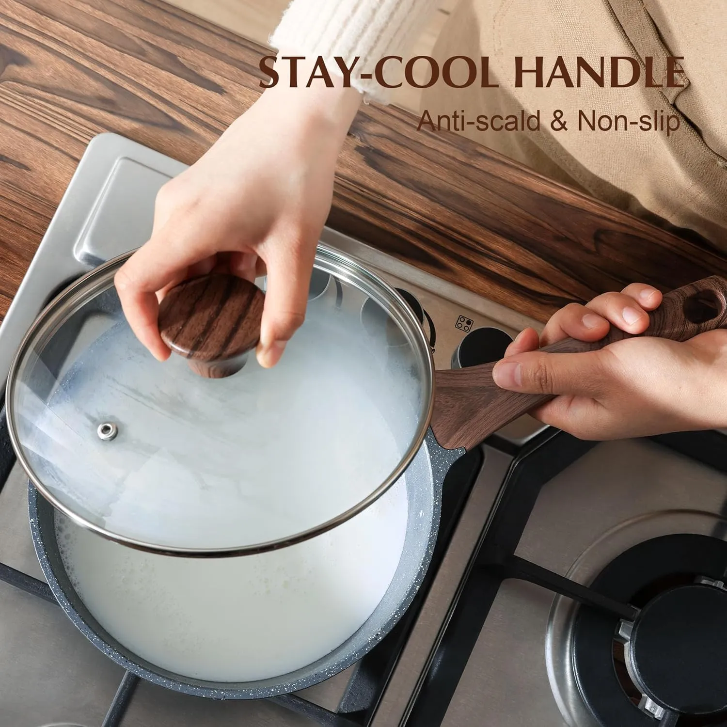SENSARTE Nonstick Saucepan with Lid, 2.0 Quarts Small Pot with Swiss Granite Coating, Stay-cool Handle, Multipurpose Handy Sauce Pot Small Kitchen Cooking Pot, Induction Comptable, PFOA Free