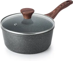 SENSARTE Nonstick Saucepan with Lid, 2.0 Quarts Small Pot with Swiss Granite Coating, Stay-cool Handle, Multipurpose Handy Sauce Pot Small Kitchen Cooking Pot, Induction Comptable, PFOA Free