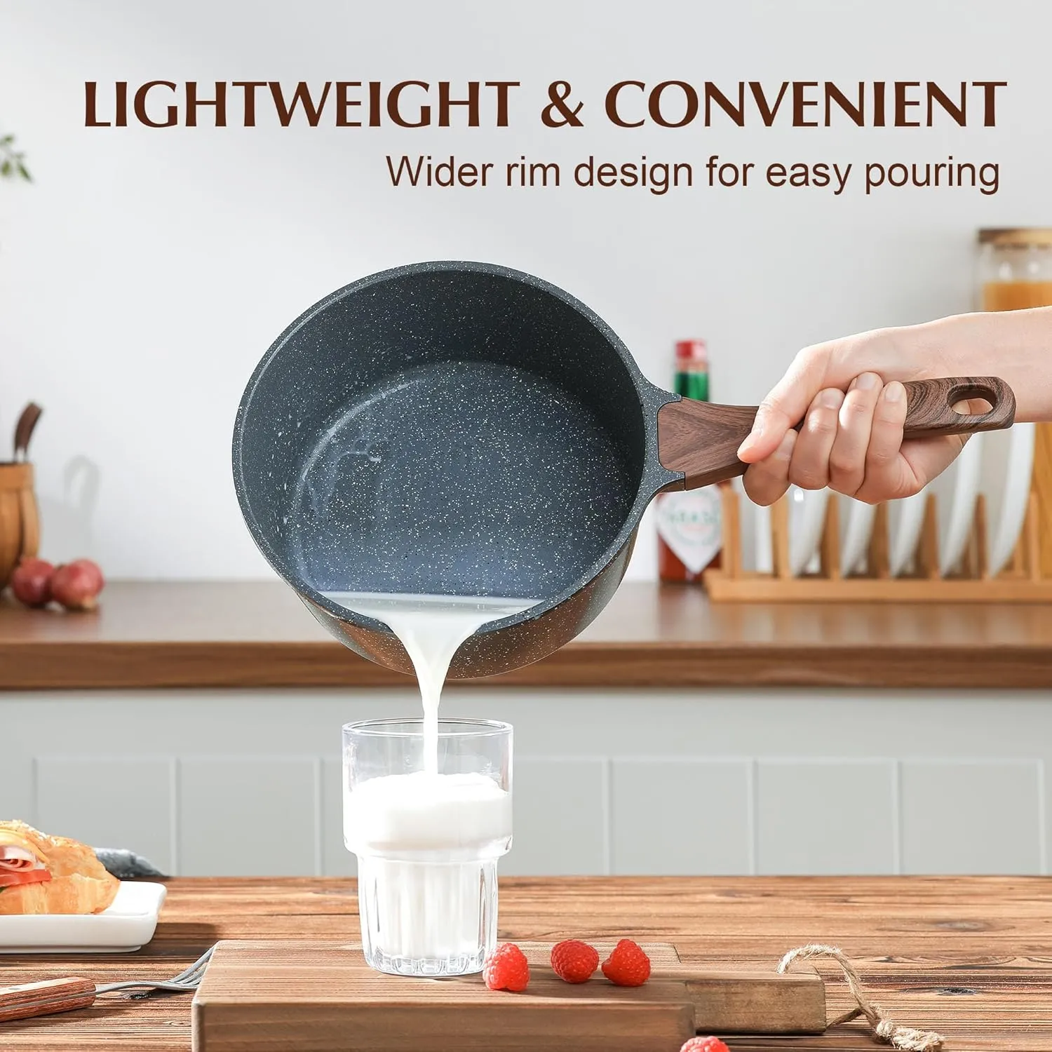 SENSARTE Nonstick Saucepan with Lid, 2.0 Quarts Small Pot with Swiss Granite Coating, Stay-cool Handle, Multipurpose Handy Sauce Pot Small Kitchen Cooking Pot, Induction Comptable, PFOA Free