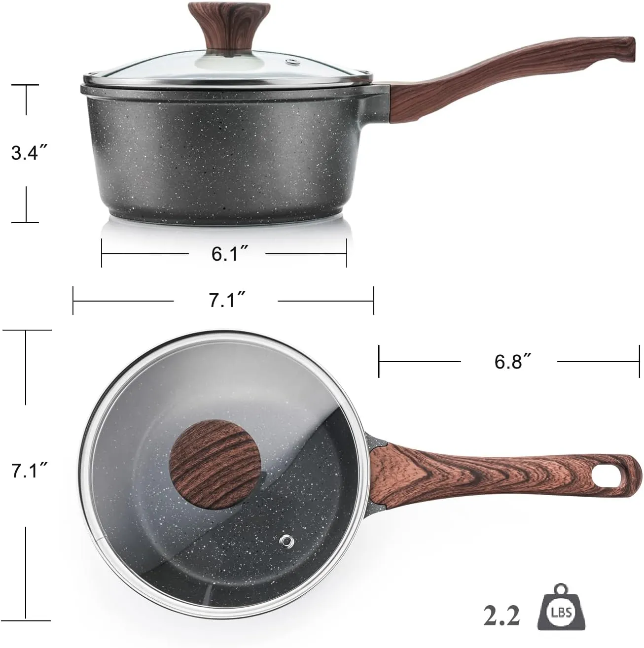 SENSARTE Nonstick Saucepan with Lid, 2.0 Quarts Small Pot with Swiss Granite Coating, Stay-cool Handle, Multipurpose Handy Sauce Pot Small Kitchen Cooking Pot, Induction Comptable, PFOA Free