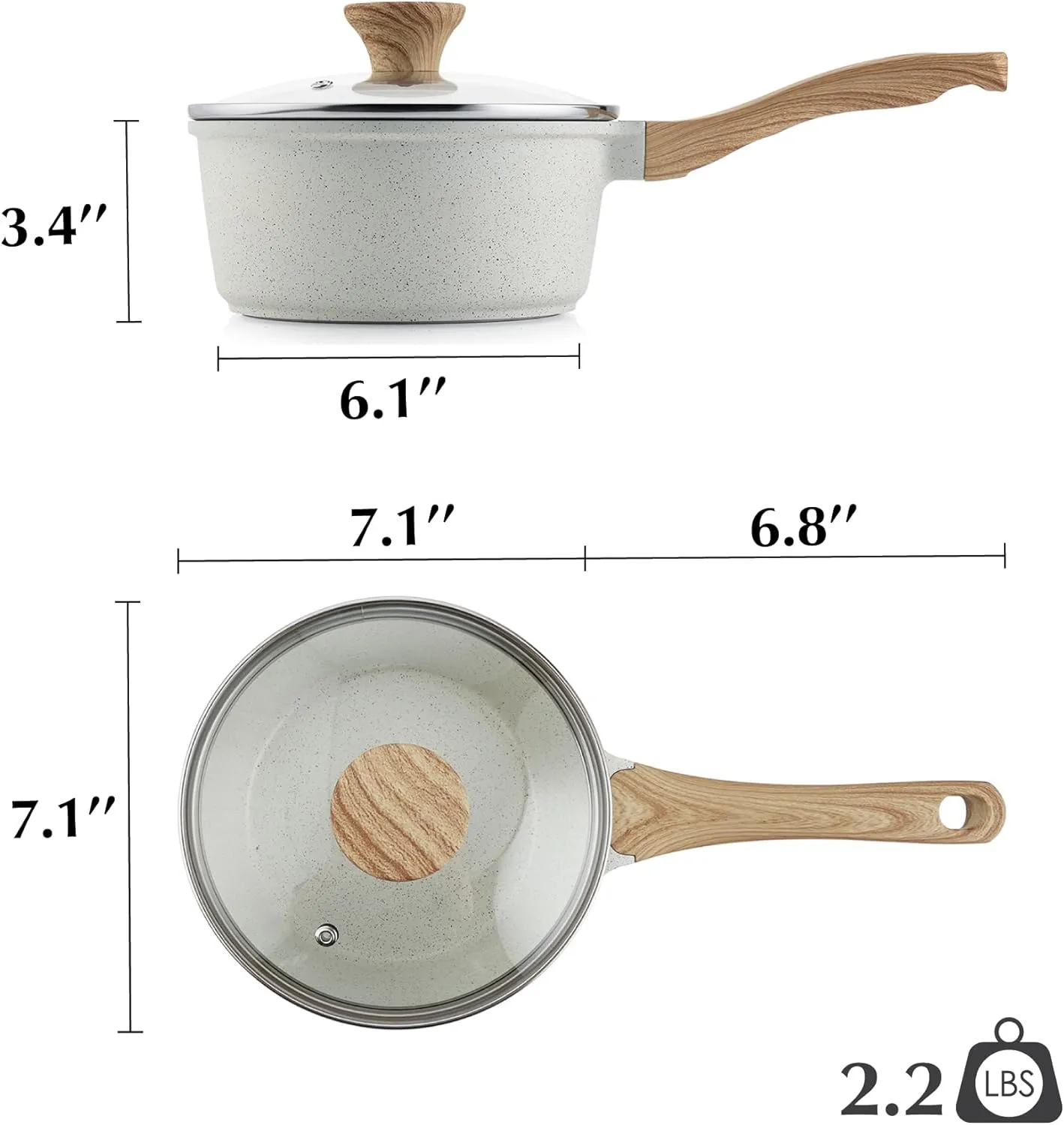 SENSARTE White Ceramic Nonstick Saucepan with Lid 2.0 Quarts, Small Cooking Pot with Stay Cool Handle, Induction Compatible Saucepot, White Granite Coating, PFOA/PFAS Free