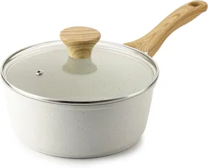 SENSARTE White Ceramic Nonstick Saucepan with Lid 2.0 Quarts, Small Cooking Pot with Stay Cool Handle, Induction Compatible Saucepot, White Granite Coating, PFOA/PFAS Free