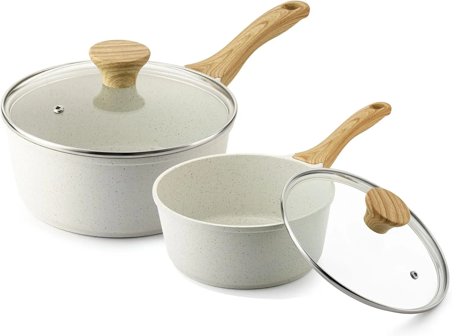 SENSARTE White Ceramic Nonstick Saucepan with Lid Set, Small Cooking Pot with Stay Cool Handle, Induction Compatible Saucepot, White Granite Coating, PFOA/PFAS Free, 2.0   2.5QT