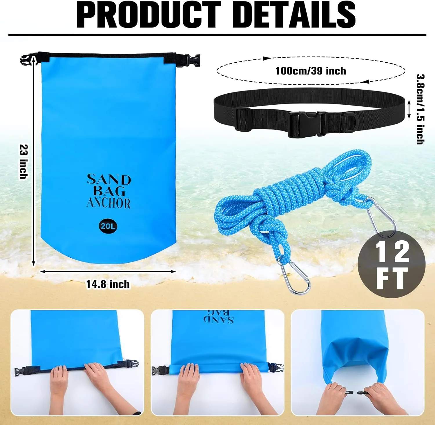 ShinyRelief 2 Set 20L Float Anchor Kit 2 in 1 PWC Sand Anchor Bags with Adjustable Straps, Waterproof Dry Bag for Pool Beach Floats Rafts Pool Chair Umbrella Tent Inflatables Water Sports