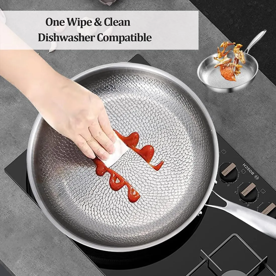 Siraatskitchen Titanium Hammered Pan Pro, 10/11/12IN Hand-Forged Non-Stick Titanium Pans Pro for Cooking 2.0, Multifunctional Durable Safety Frying Pans for Cooking (1PC Pan Not Lid,10IN)