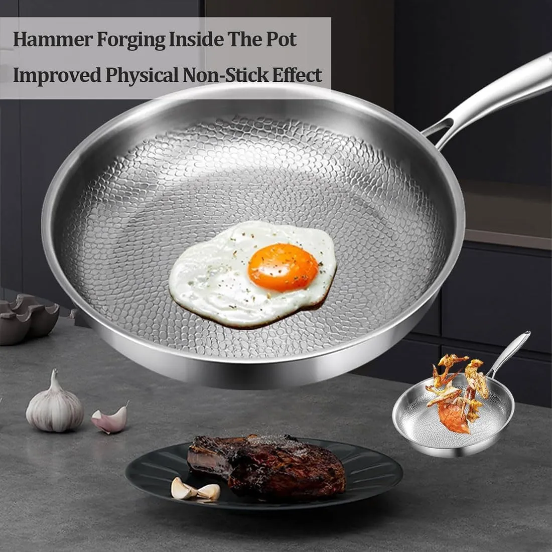 Siraatskitchen Titanium Hammered Pan Pro, 10/11/12IN Hand-Forged Non-Stick Titanium Pans Pro for Cooking 2.0, Multifunctional Durable Safety Frying Pans for Cooking (1PC Pan Not Lid,10IN)