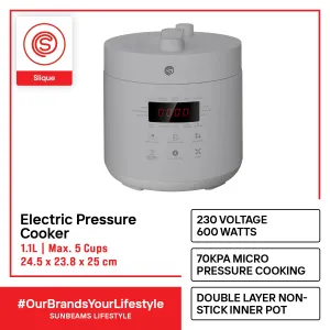 SLIQUE Electric Pressure Cooker 1.1 L | 24.5x23.8x25cm