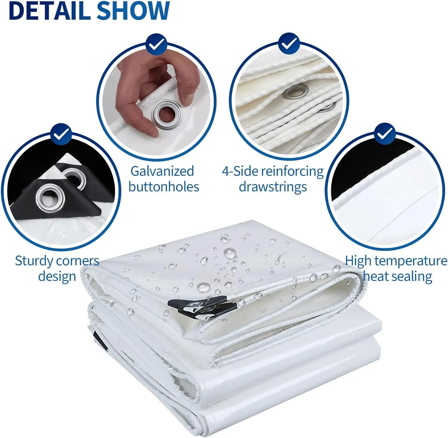 Small Multipurpose Cover, Multipurpose Heavy Duty Tarp Sheet, Strong Ground Cover Thick Lorry Tarp Sheet with Reinforced Grommets, for Outdoor Use White Canopy Tent(1x1.8m)