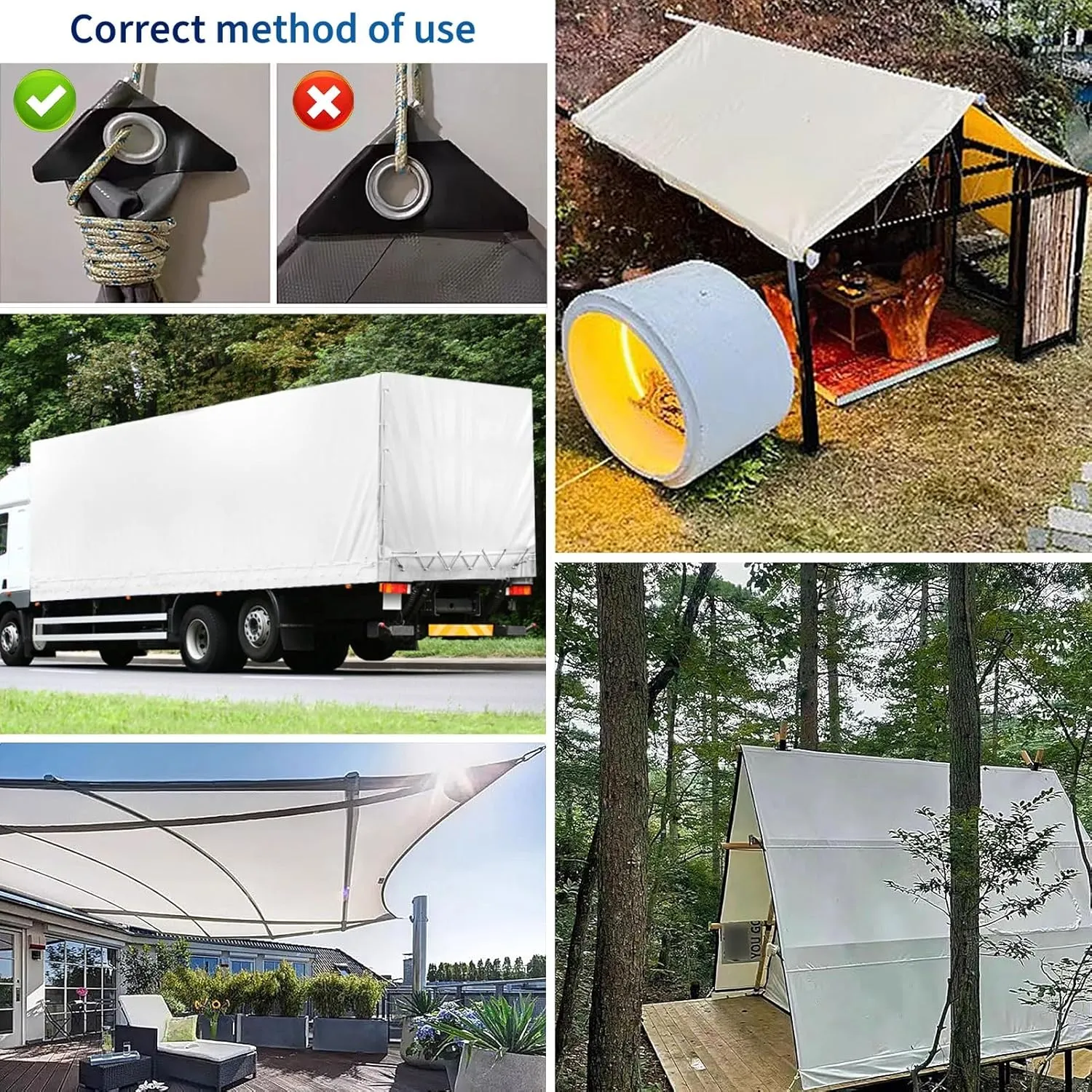 Small Multipurpose Cover, Multipurpose Heavy Duty Tarp Sheet, Strong Ground Cover Thick Lorry Tarp Sheet with Reinforced Grommets, for Outdoor Use White Canopy Tent(1x1.8m)