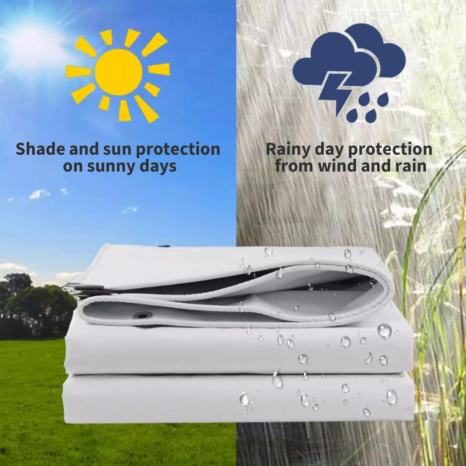 Small Multipurpose Cover, Multipurpose Heavy Duty Tarp Sheet, Strong Ground Cover Thick Lorry Tarp Sheet with Reinforced Grommets, for Outdoor Use White Canopy Tent(1x1.8m)