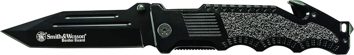 Smith & Wesson Border Guard 10in High Carbon S.S. Folding Knife with 4.4in Tanto Blade and Aluminum Handle for Tactical, Survival and EDC