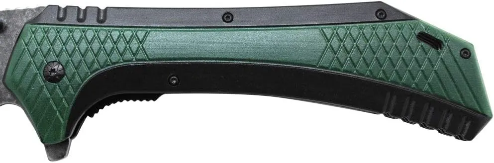 Snake Eye Tactical 12" Heavy Duty Stonewashed Blade Ultra Smooth One Hand Opening Folding Pocket Knife Limited Edition Collectors Knife - Ideal for Recreational Work Hiking Camping (Green)