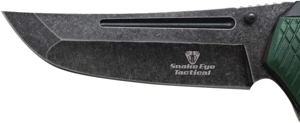 Snake Eye Tactical 12" Heavy Duty Stonewashed Blade Ultra Smooth One Hand Opening Folding Pocket Knife Limited Edition Collectors Knife - Ideal for Recreational Work Hiking Camping (Green)