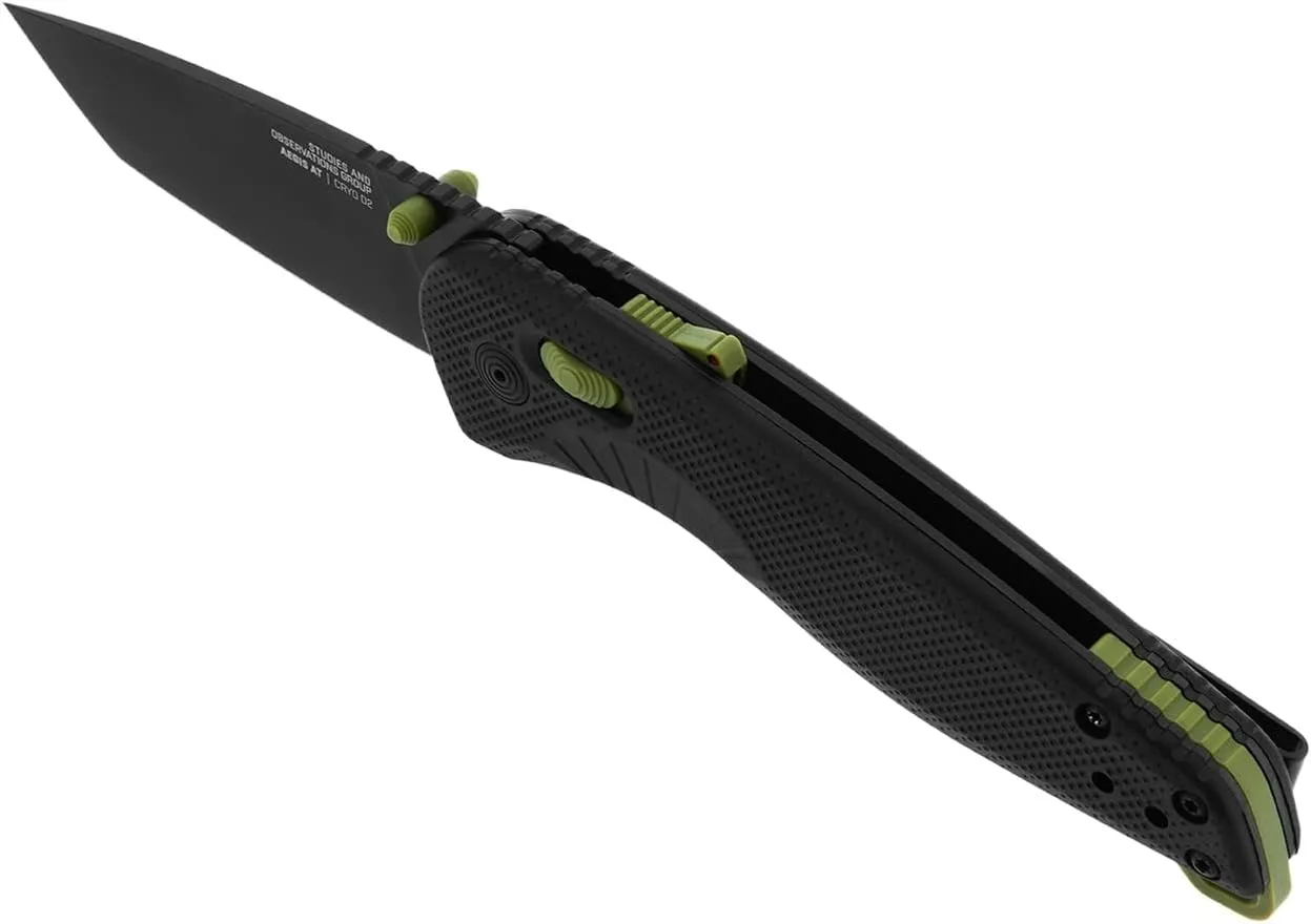 SOG Aegis at Tanto Outdoor Pocket Folding Opening Knife, Ambidextrous at-XR Lock with Ergonomic Handle, Heat-Treated D2 Steel Blade, Built-in Blade Locking Safety and Spine-Mounted Safety System