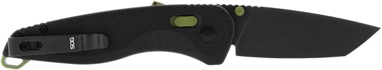 SOG Aegis at Tanto Outdoor Pocket Folding Opening Knife, Ambidextrous at-XR Lock with Ergonomic Handle, Heat-Treated D2 Steel Blade, Built-in Blade Locking Safety and Spine-Mounted Safety System