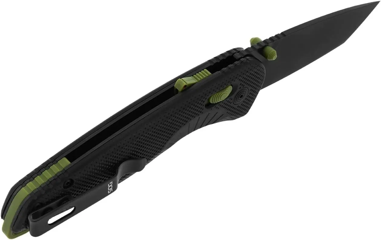 SOG Aegis at Tanto Outdoor Pocket Folding Opening Knife, Ambidextrous at-XR Lock with Ergonomic Handle, Heat-Treated D2 Steel Blade, Built-in Blade Locking Safety and Spine-Mounted Safety System