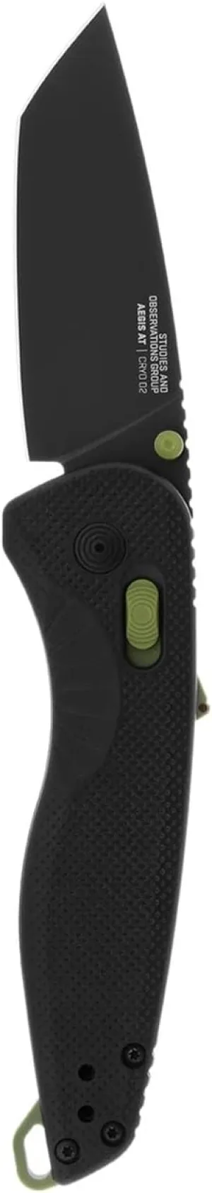 SOG Aegis at Tanto Outdoor Pocket Folding Opening Knife, Ambidextrous at-XR Lock with Ergonomic Handle, Heat-Treated D2 Steel Blade, Built-in Blade Locking Safety and Spine-Mounted Safety System