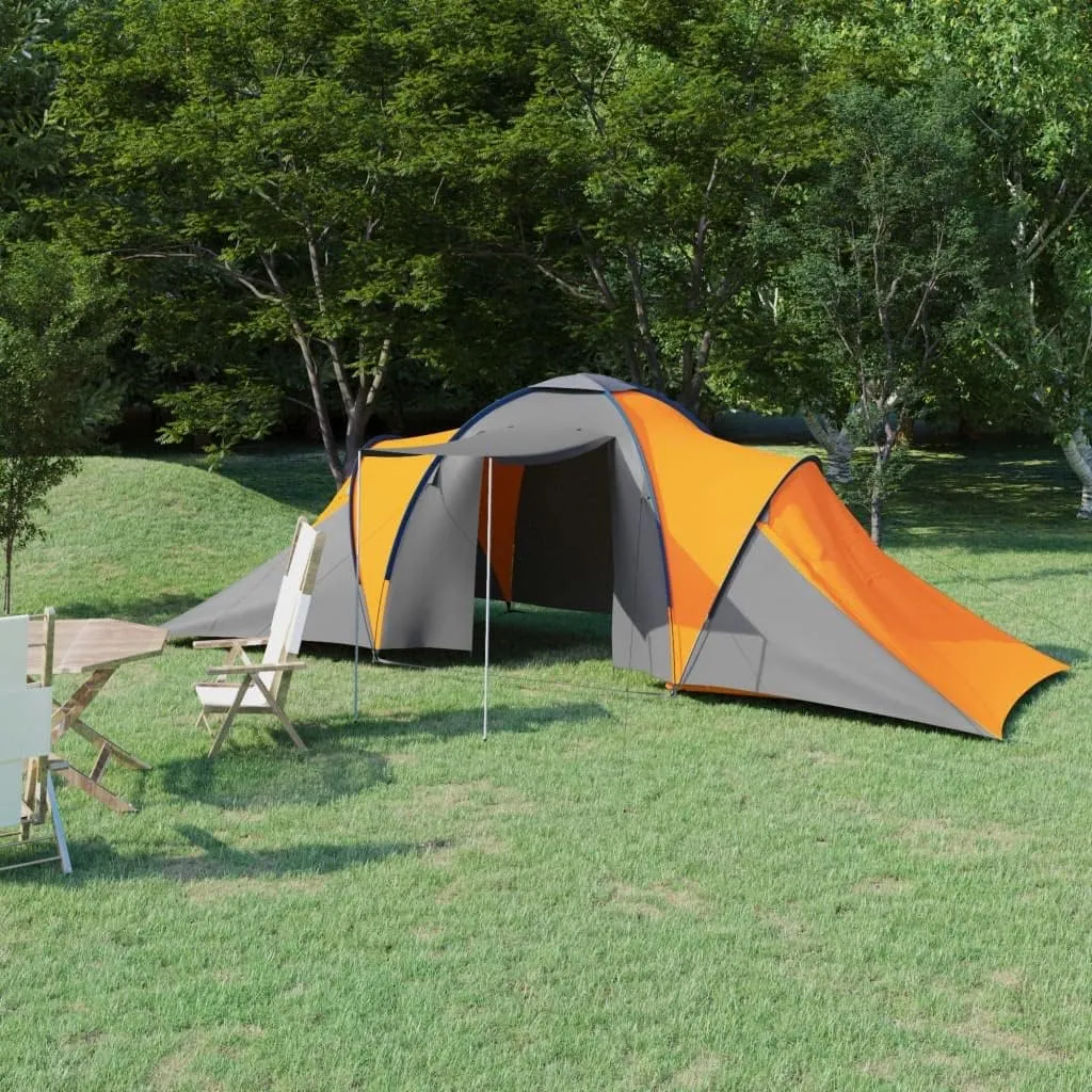Spacious Camping Tent for 6 People, Easy Setup, 2 Compartments with Mosquito Net, Gray and Orange