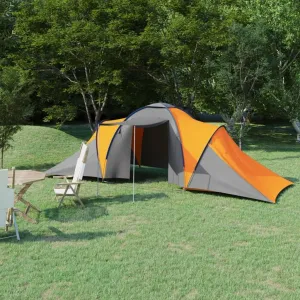 Spacious Camping Tent for 6 People, Easy Setup, 2 Compartments with Mosquito Net, Gray and Orange