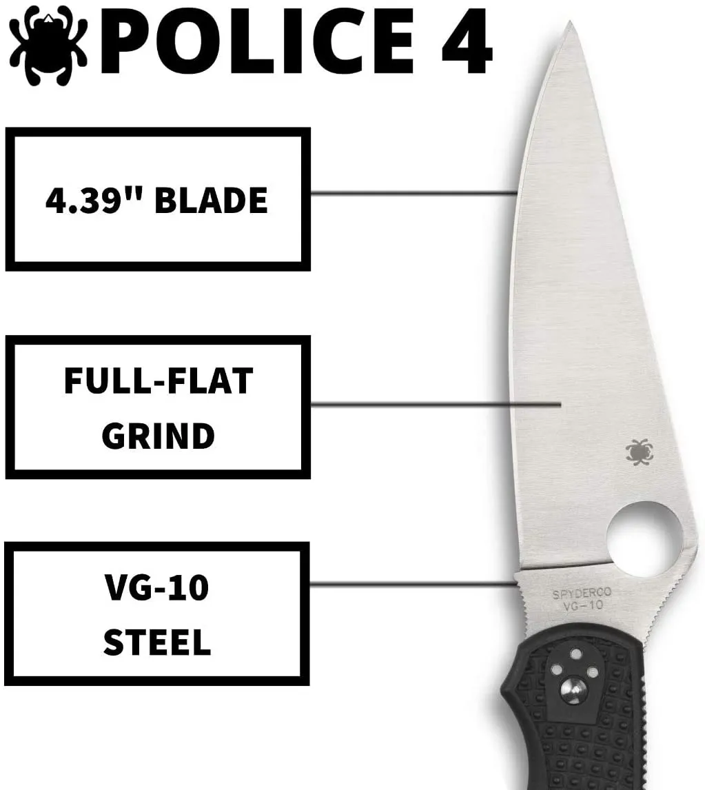 Spyderco C07PBK4 Police 4 Lightweight PlainEdge Folding Pocket Knife