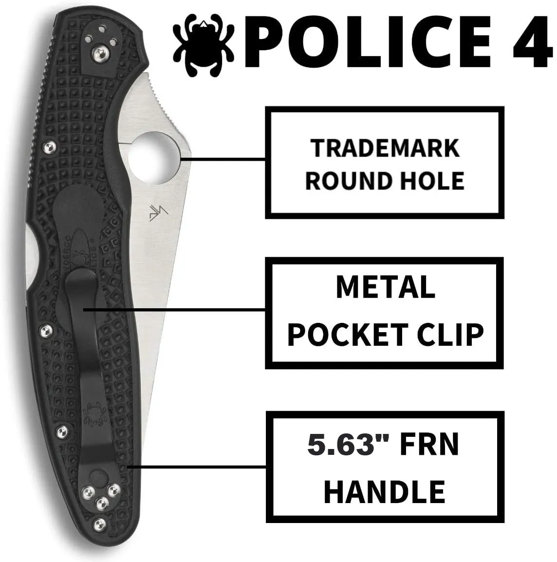 Spyderco C07PBK4 Police 4 Lightweight PlainEdge Folding Pocket Knife