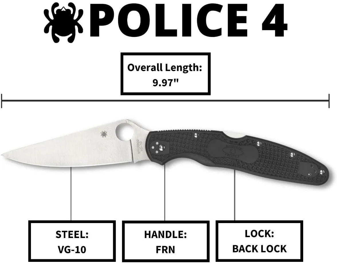 Spyderco C07PBK4 Police 4 Lightweight PlainEdge Folding Pocket Knife