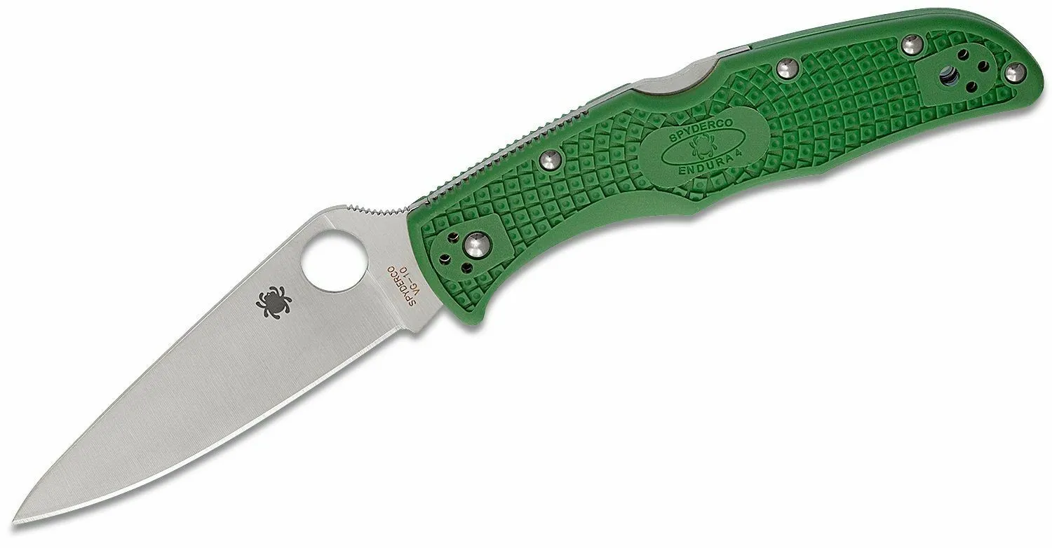 Spyderco Endura 4 Lightweight 3.80" Green Flat Ground Folding Plain Edge Pocket Knife (C10FPGR)