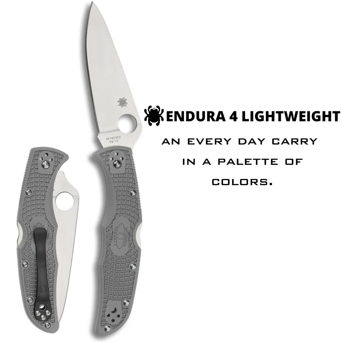 Spyderco Endura 4 Lightweight Gray Flat Ground 3.80" Plain Edge Folding Pocket Knife (C10FPGY)