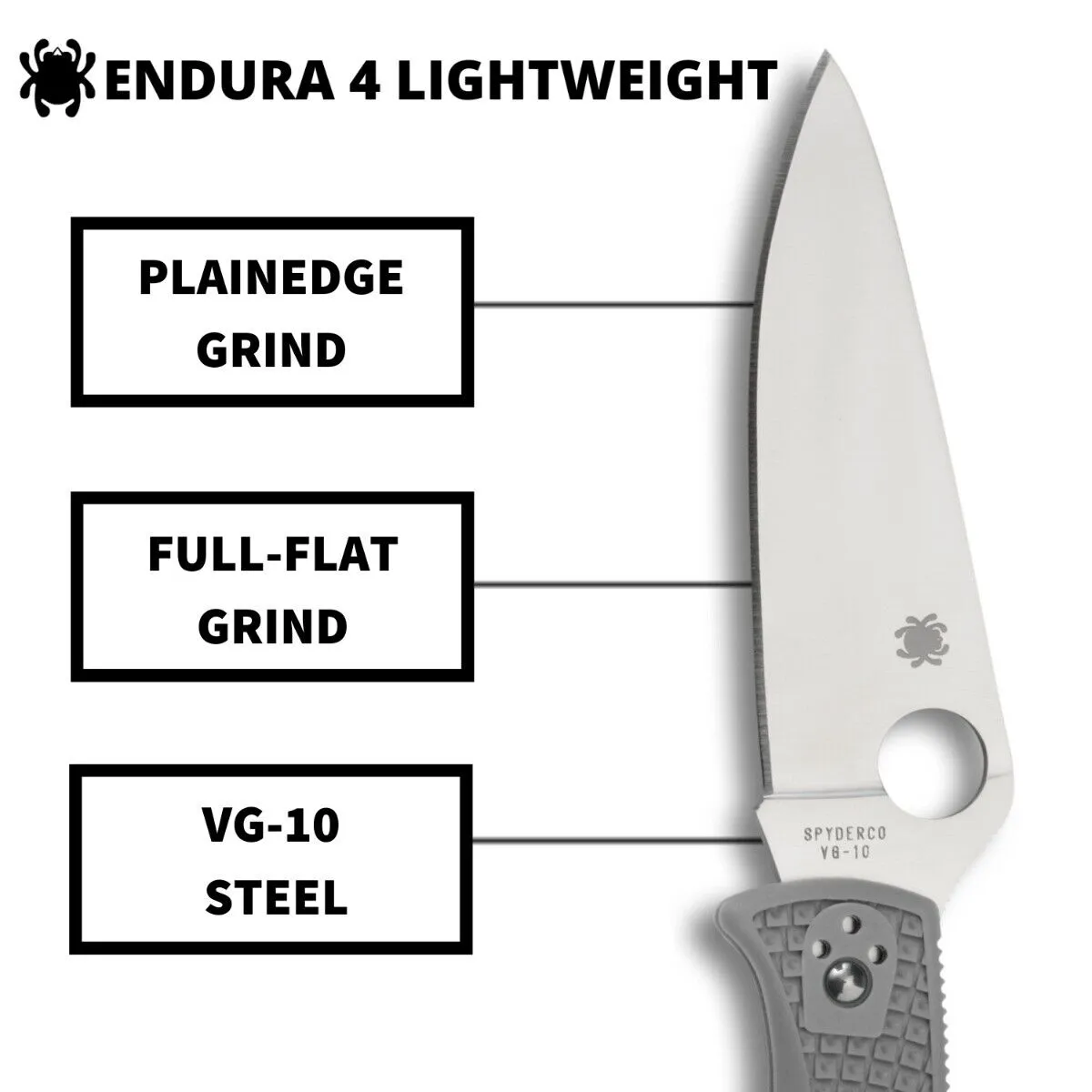 Spyderco Endura 4 Lightweight Gray Flat Ground 3.80" Plain Edge Folding Pocket Knife (C10FPGY)