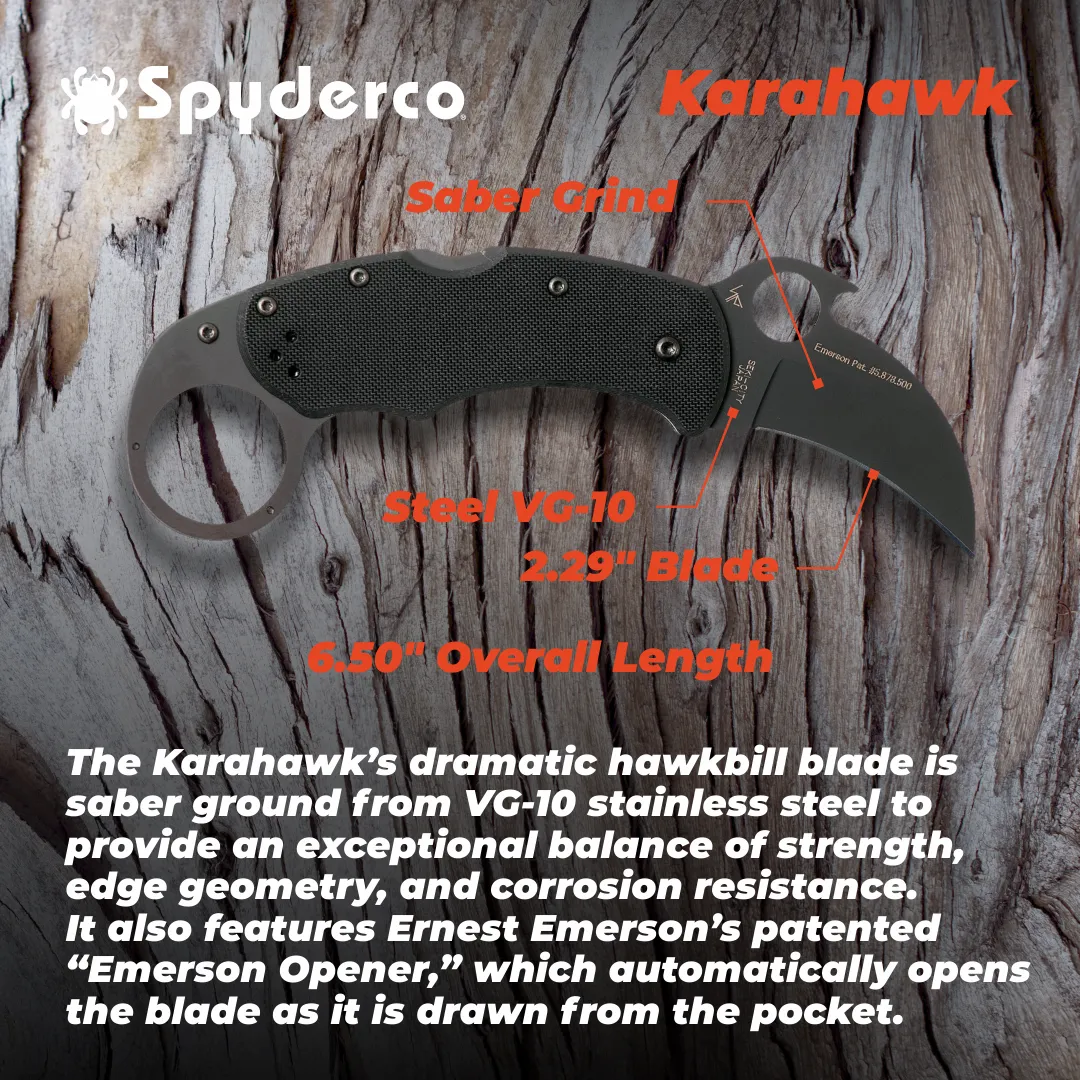 Spyderco Karahawk VG-10 Black 2.29" Folding Pocket Knife (C170GBBKP)
