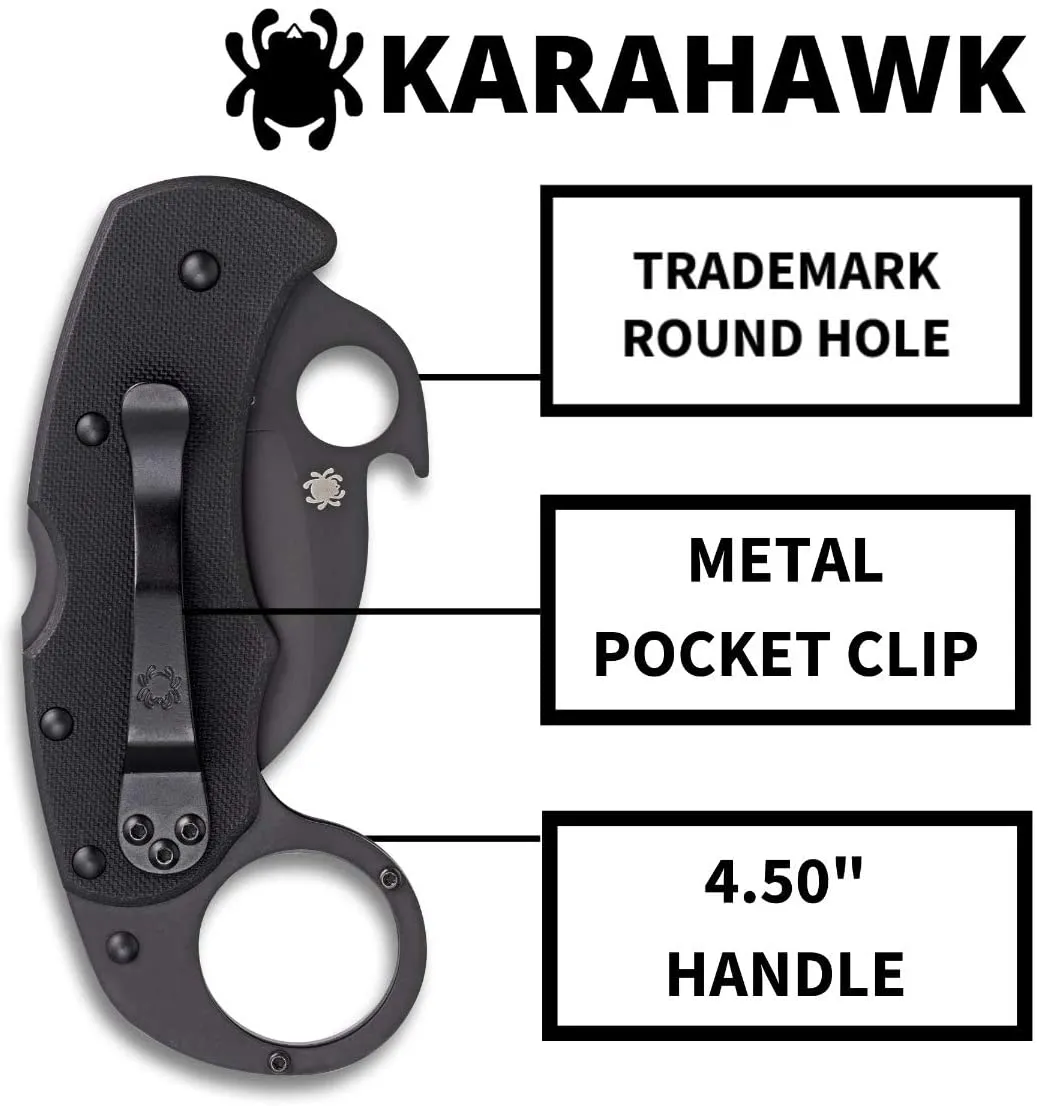 Spyderco Karahawk VG-10 Black 2.29" Folding Pocket Knife (C170GBBKP)