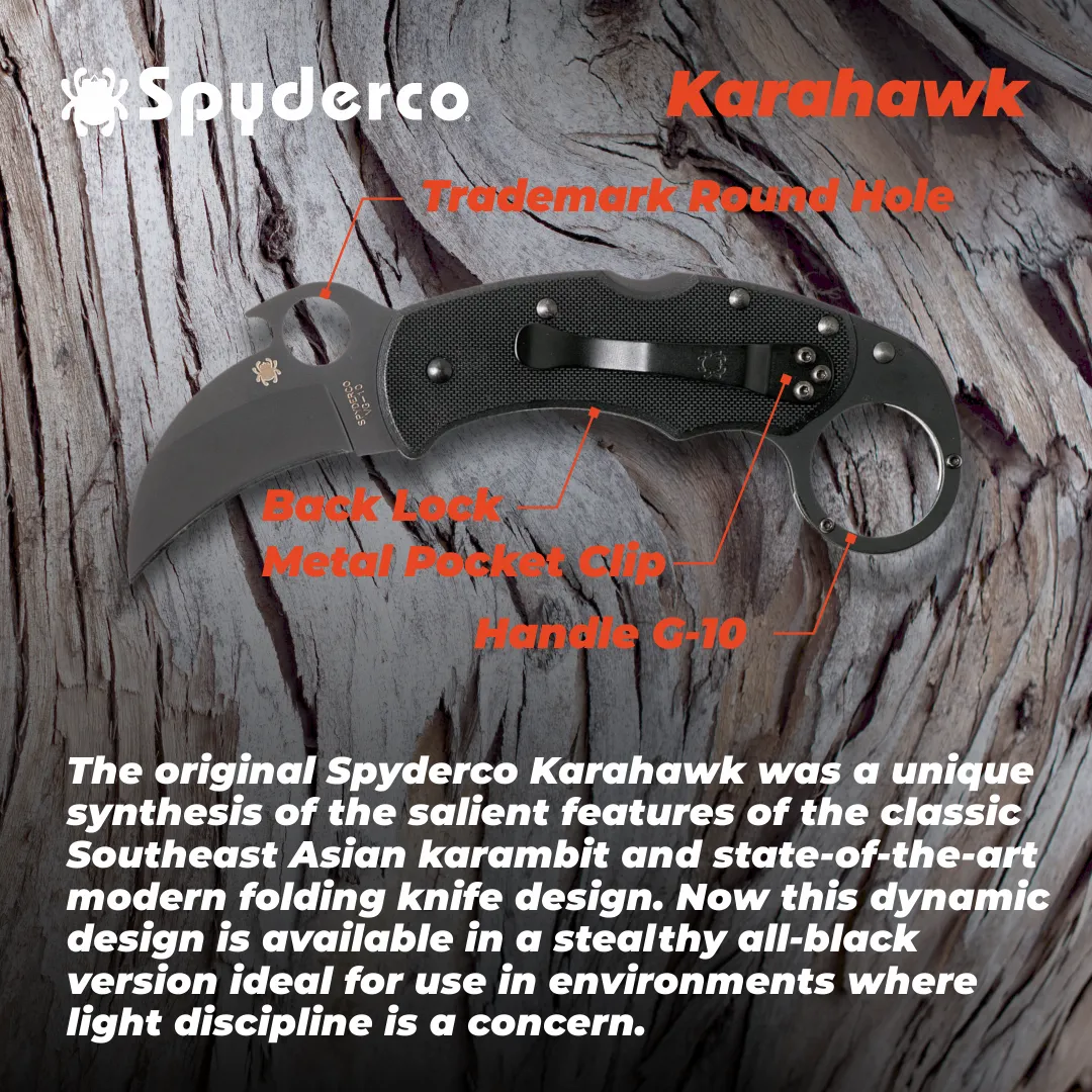 Spyderco Karahawk VG-10 Black 2.29" Folding Pocket Knife (C170GBBKP)