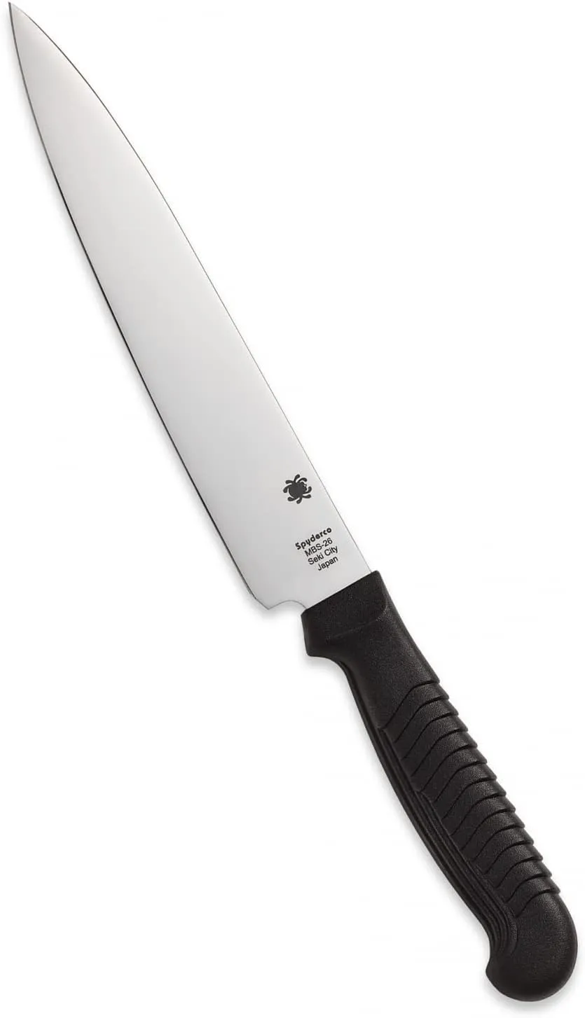Spyderco Lightweight Kitchen Utility Knife with 6.5" MBS-26 Stainless Steel Blade and Black Polypropylene Plastic Handle - PlainEdge - K04PBK