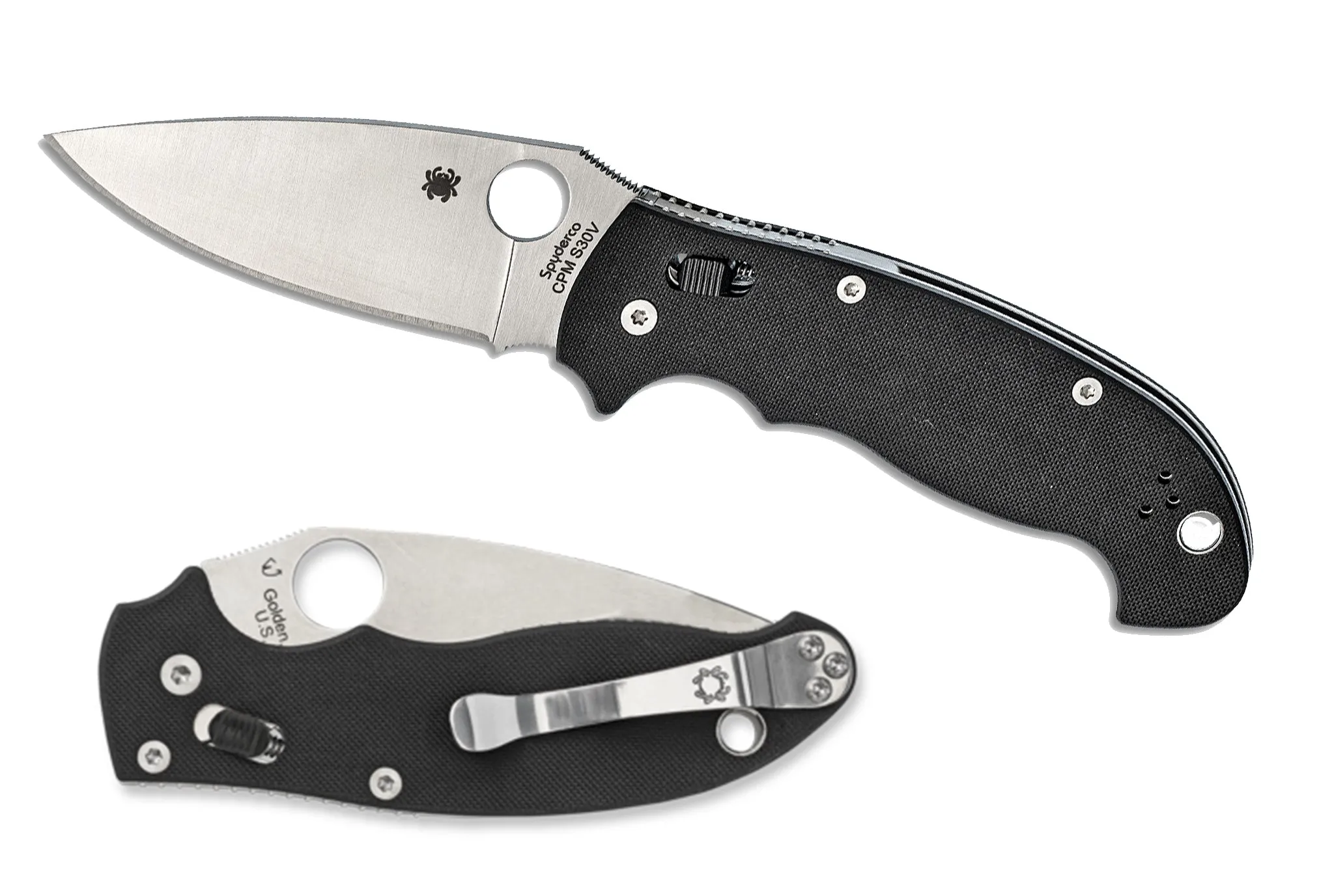 Spyderco Manix 2 Black G-10 3.37" Plain Edge Folding Pocket Knife (C101GP2)