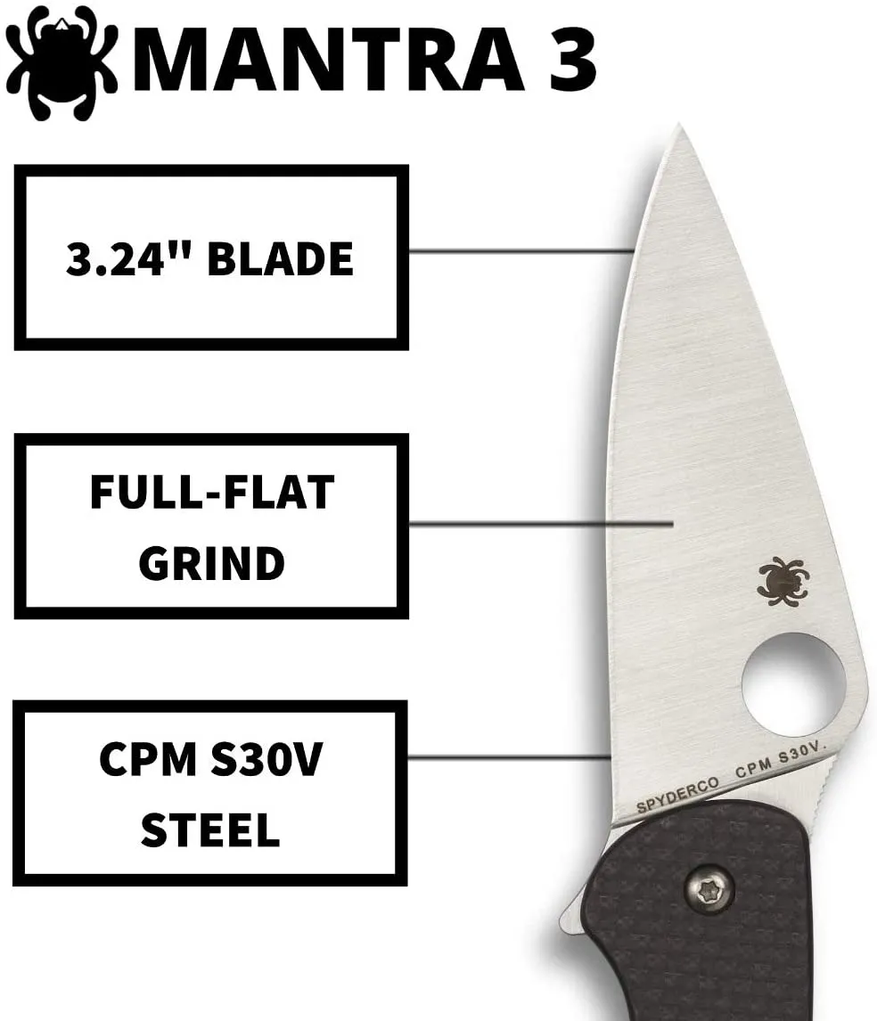 Spyderco Mantra 3 Premium Flipper PlainEdge Knife with Carbon Fiber G-10 Handle