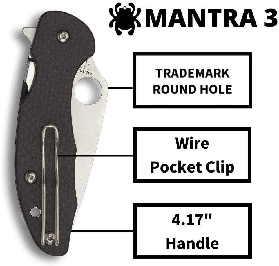 Spyderco Mantra 3 Premium Flipper PlainEdge Knife with Carbon Fiber G-10 Handle