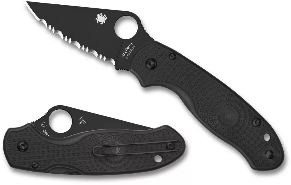 Spyderco Para 3 Lightweight Black Blade 2.93" Serrated Edge Folding Pocket Knife (C223SBBK)