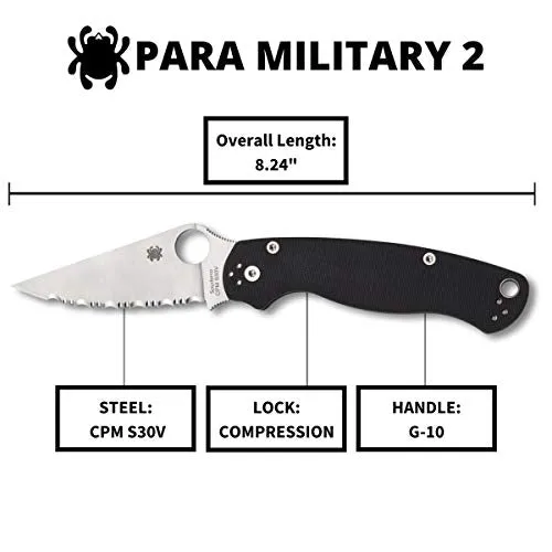 Spyderco Para Military 2 G-10 Black Signature Folding Knife