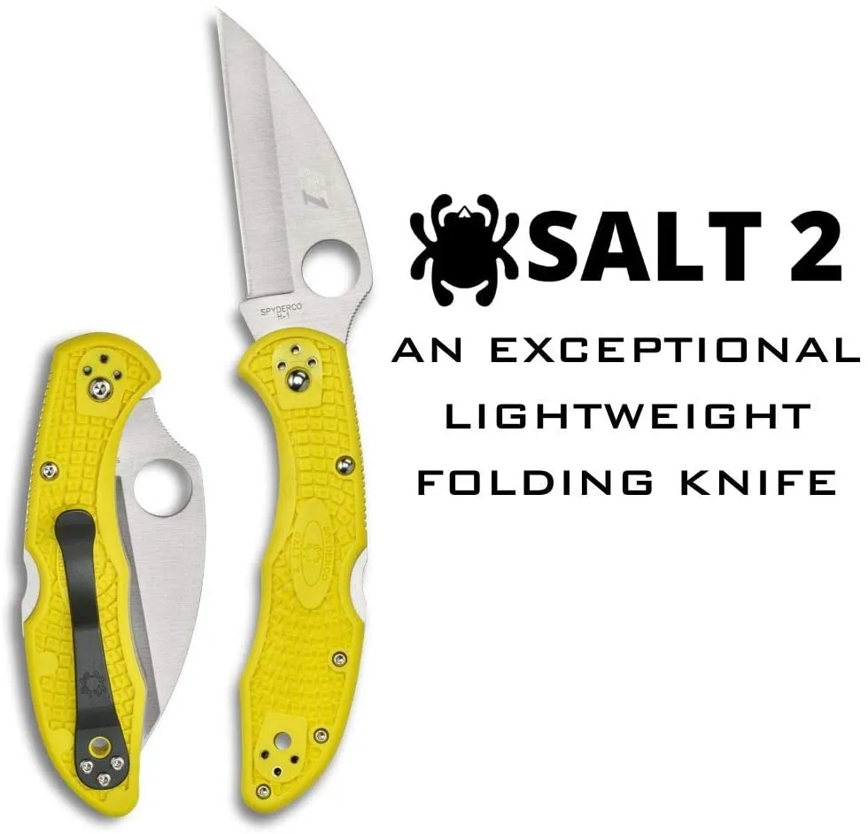 Spyderco Salt 2 Wharncliffe PlainEdge H1 Yellow FRN Back Lock Folding Knife