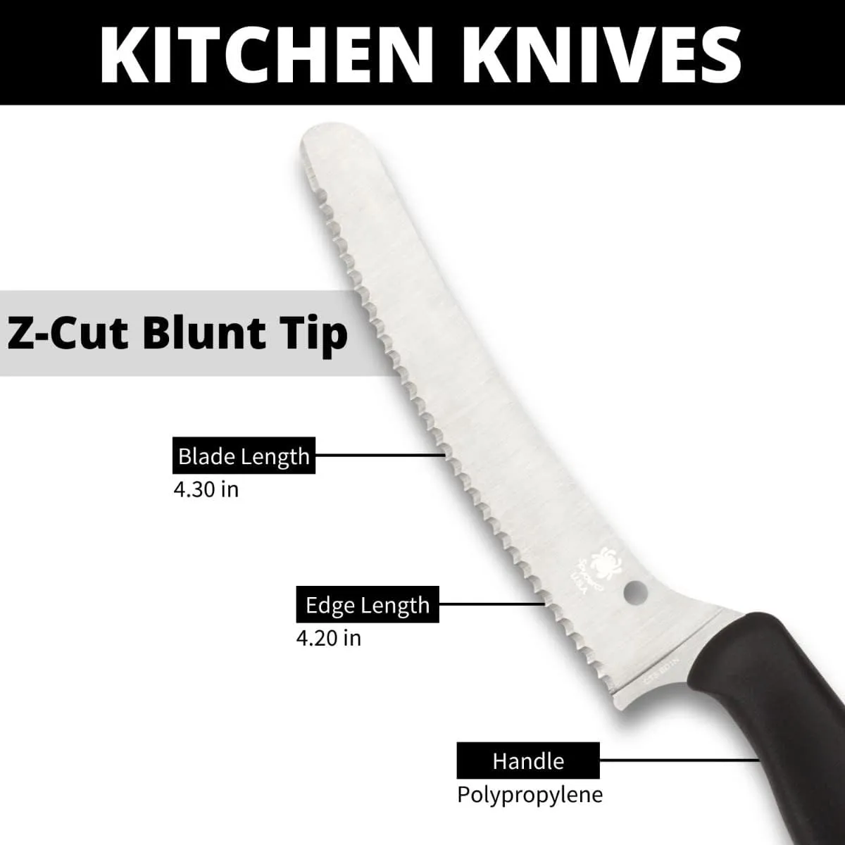 Spyderco Z-Cut Kitchen Knife with 4.3" Blunt Tip CTS BD1N Stainless Steel Blade and Durable Black Polypropylene Handle - SpyderEdge - K13SBK