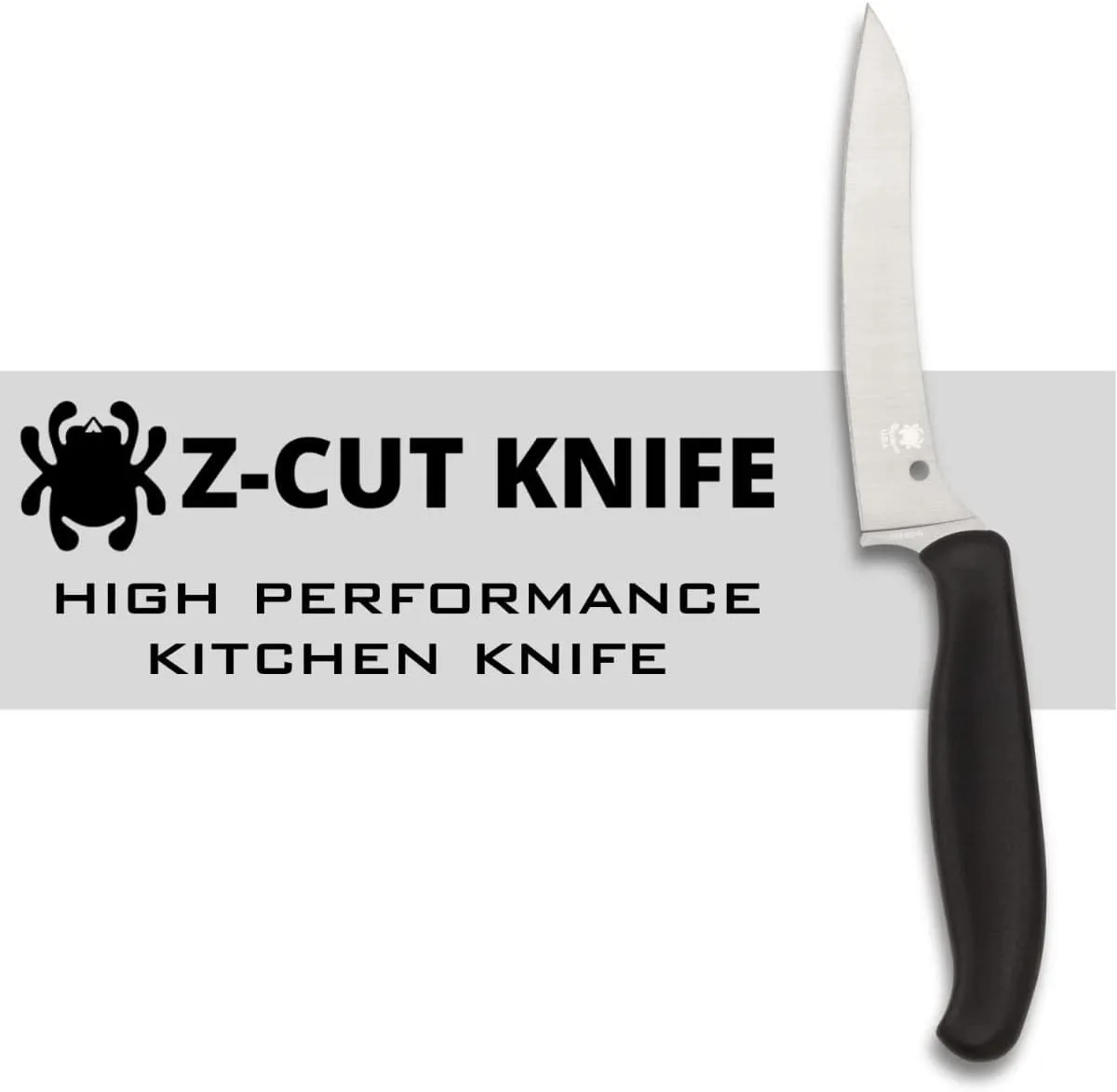 Spyderco Z-Cut Kitchen Knife with 4.4" Pointed Tip CTS BD1N Stainless Steel Blade and Durable Black Polypropylene Handle - PlainEdge - K14PBK