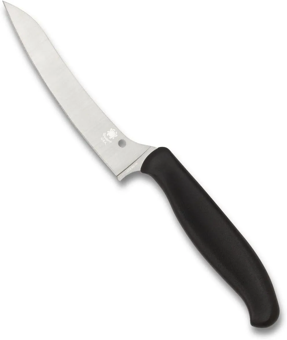 Spyderco Z-Cut Kitchen Knife with 4.4" Pointed Tip CTS BD1N Stainless Steel Blade and Durable Black Polypropylene Handle - PlainEdge - K14PBK