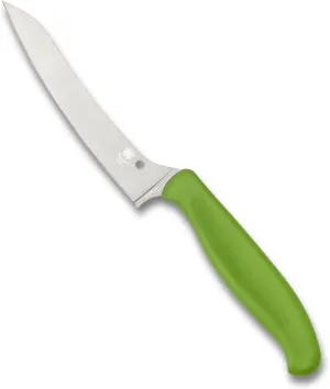 Spyderco Z-Cut Kitchen Knife with 4.4" Pointed Tip CTS BD1N Stainless Steel Blade and Durable Green Polypropylene Handle - PlainEdge - K14PGN