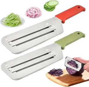 Stainless Steel Cabbage Shredder 2-Pack – Durable Lettuce & Veggie Shredder Knife for Coleslaw, Salads, 11.7" Sharp Blade, Rust-Proof, Dishwasher Safe (Set C)