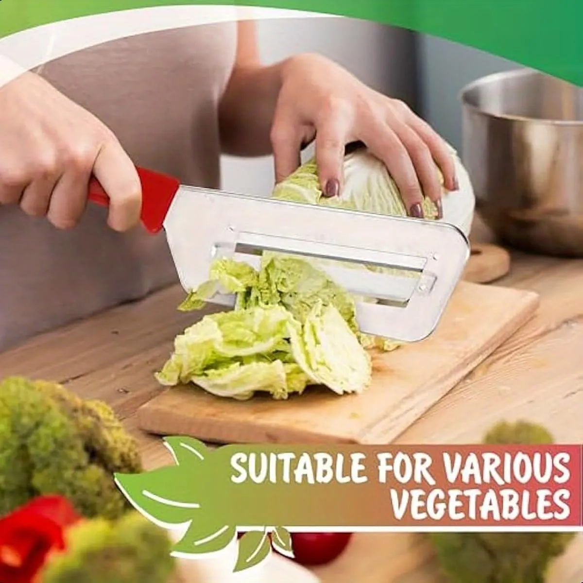 Stainless Steel Cabbage Shredder 2-Pack – Durable Lettuce & Veggie Shredder Knife for Coleslaw, Salads, 11.7" Sharp Blade, Rust-Proof, Dishwasher Safe (Set C)