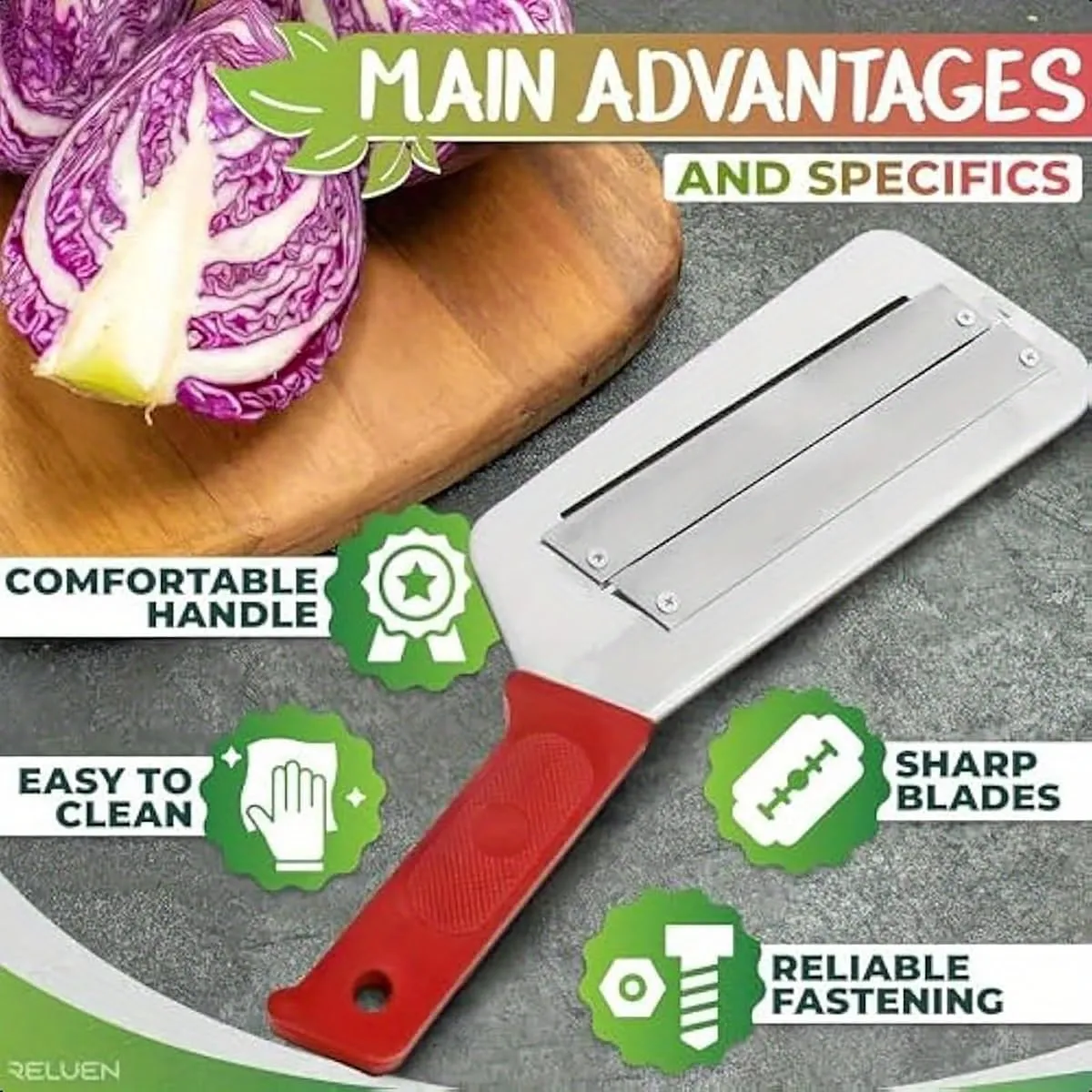 Stainless Steel Cabbage Shredder 2-Pack – Durable Lettuce & Veggie Shredder Knife for Coleslaw, Salads, 11.7" Sharp Blade, Rust-Proof, Dishwasher Safe (Set C)