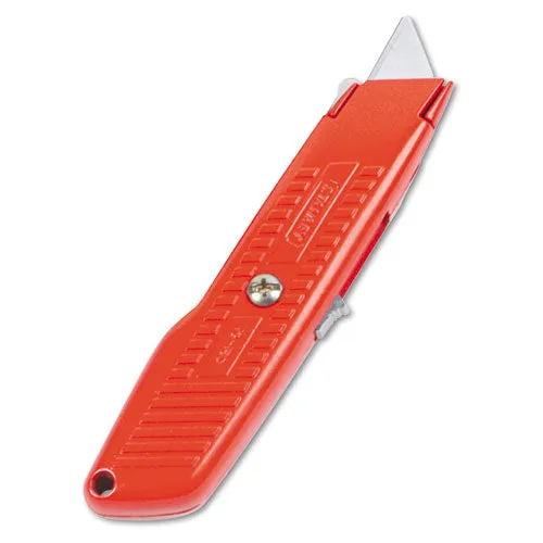 Stanley® Interlock Safety Utility Knife with Self-Retracting Round Point Blade, 5.63" Metal Handle, Red Orange