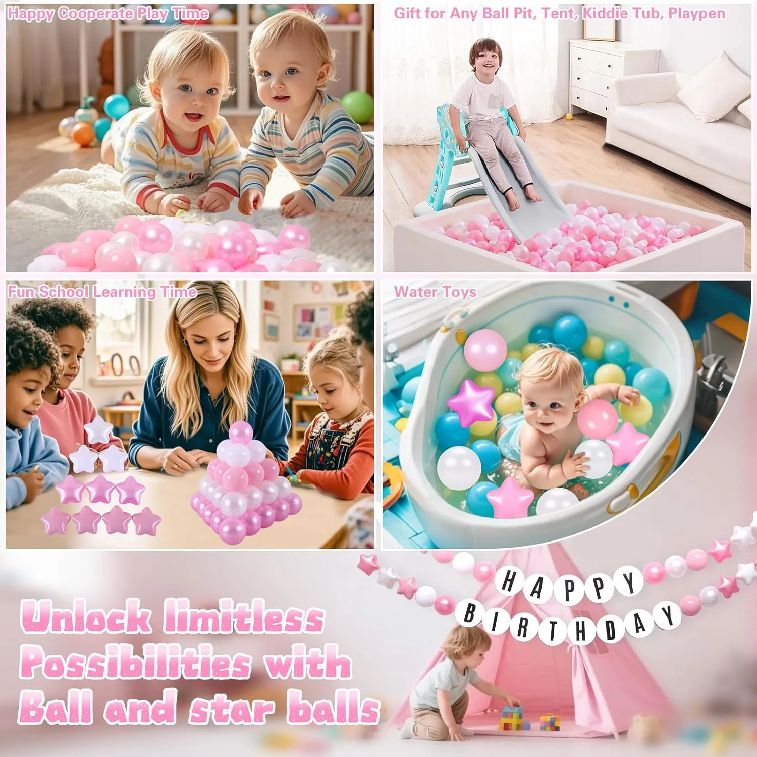 Star Ball Pit Balls for Toddlers Ball Pits, 50 100 200 500 1000 Ball Pit Ball Star Shapes for Kids, Boys Girls Bounce House, Play Tent, Baby Pool, Party Decoration.