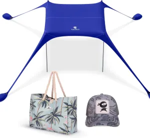 SUN NINJA Beach Tent Bundle with XL Canvas Tote Bag and Trucker Hat - UPF 50  Sun Protection, Water-Resistant, Quick Setup, Stylish & Functional, Complete Beach Day Set